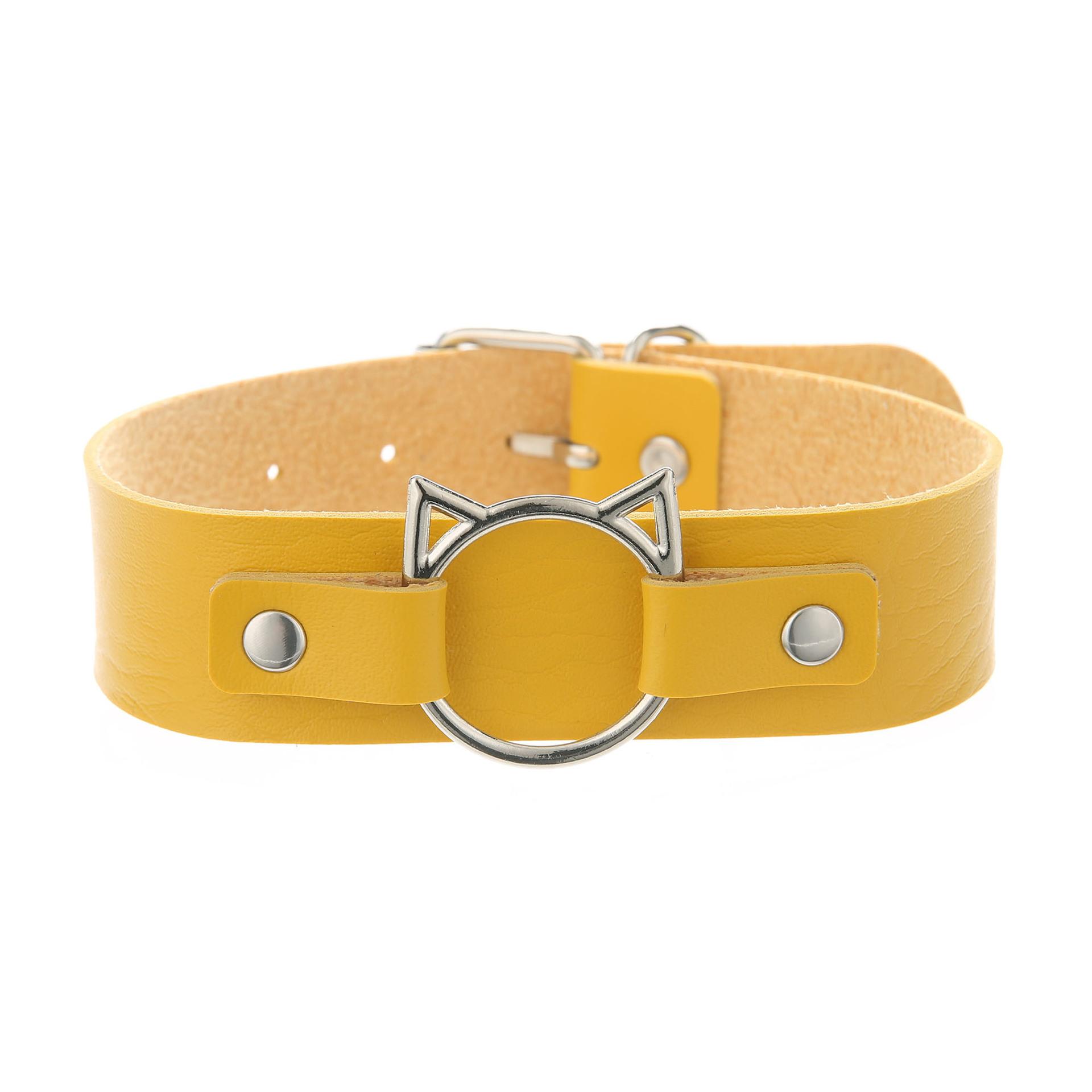Collier Ras-du-cou Tête de Chat Collier Femme Noir Punk Sexy Cuir PU Ras-du-cou Gothique Accessoires Cosplay Bijoux de Fête orange