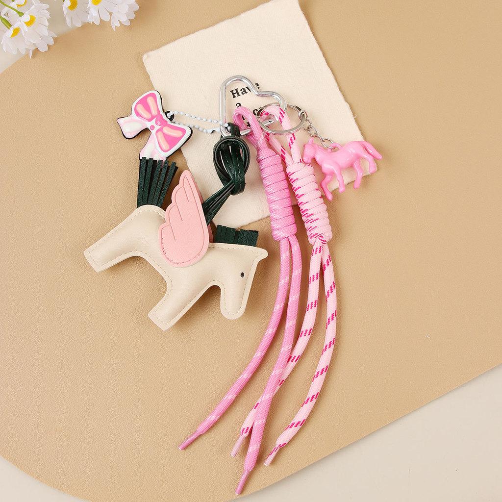 Llavero Pequeño de Cuero Miu con Pegaso y Cuerda Trenzada para Decoración de Bolsos y Accesorios de Bricolaje