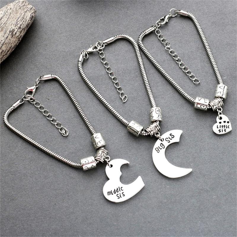 3pcs Zinc Alloy Adjustable Bracelets Gift for Best Friend Sisters Featuring Heart Shape Representing Big Middle Little Sis Love Theme