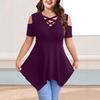 V-Neck Off-Shoulder Strap Short-Sleeve Plain Women's T-Shirt Top