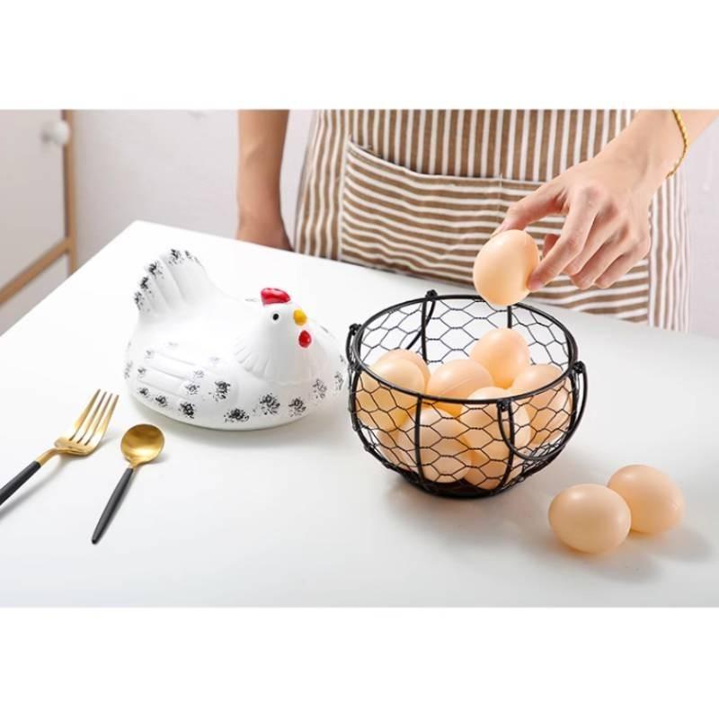 Keramické víko inspirované vintage, koš na žehličku, kuchyňský koš na vejce v černé barvě