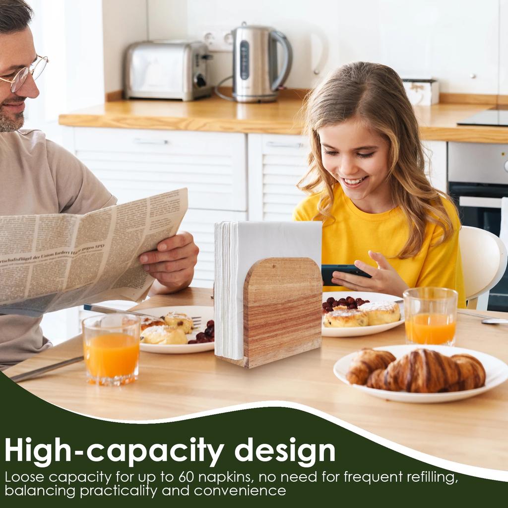 Wooden Upright Napkin Holder Decorative Vertical Paper Napkin Dispenser Ergonomic Standing Tissue Storage Dispenser for Dining