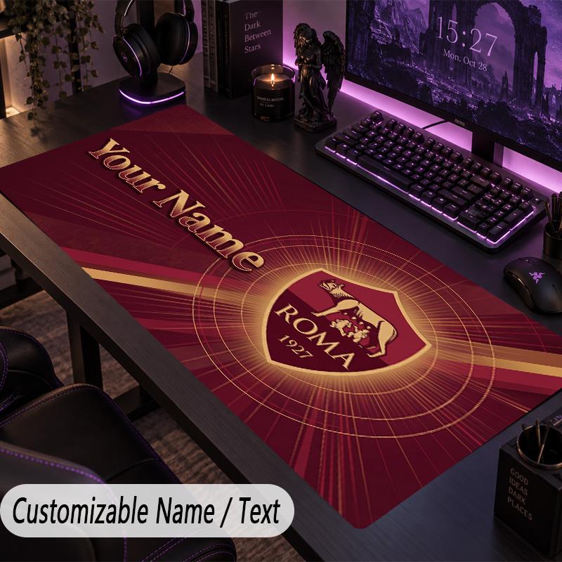 Custom Text Big Mousepad, Extended Desk Pad For Laptop Work GameAS Roma FC