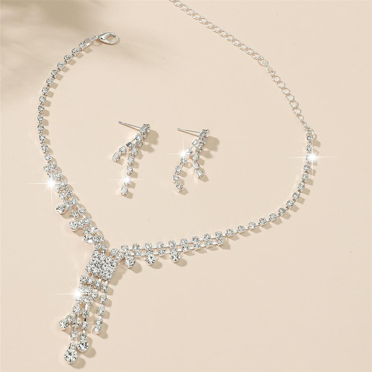 

Full diamond necklace earrings two-piece set of simple and fashionable necklace earrings
