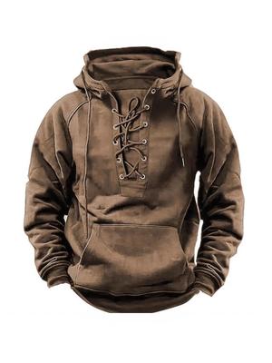 Men's Retro Drawstring Hoodie with Multi-pockets, Plus Size Loose Fit for Spring and Autumn