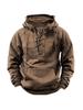 Men's Retro Drawstring Hoodie with Multi-pockets, Plus Size Loose Fit for Spring and Autumn