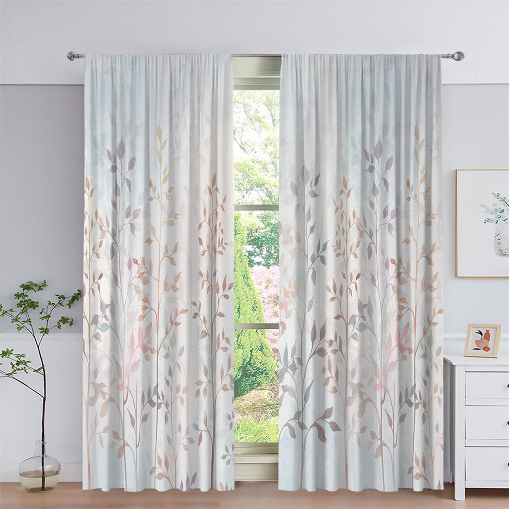 Oil Painting Style Flowers Cherry Blossom Ready-made Thin Window Curtains For KidsBedroom Living Room Bathroom Kicthen Door Hall