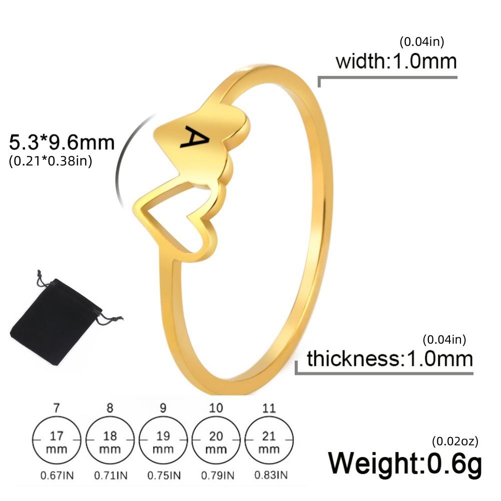 Customized Name Initial Double Heart Ring Stainless Steel A-Z Letter Couple Ring Simple Fashion Constellation Ring Couple Gift