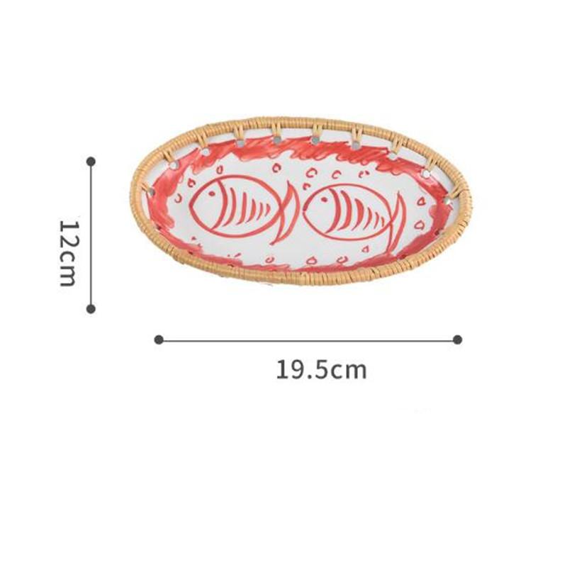 

Ceramic Food Plate Rattan Breadbasket Dinnerware Dish for Serving Sushi Fruit Cake Tray Kitchen Decorative Tableware