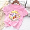 Maglietta Anime Sailor Moon per Bambini Girocollo Abbigliamento Ragazze Manica Corta Rosa Abiti Cartoni Animati Moda Estiva Maglietta Top Regalo