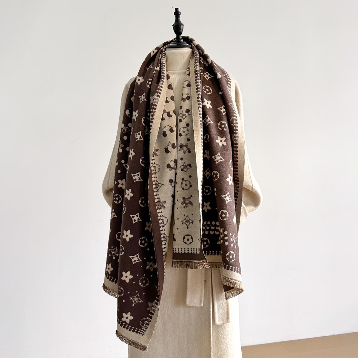 

Luxury Brand Cashmere Scarf Women Winter Shawl and Wraps Design Caps Thick Blanket Bufanda Stoles Echarpe Femme Pashmina коричневий