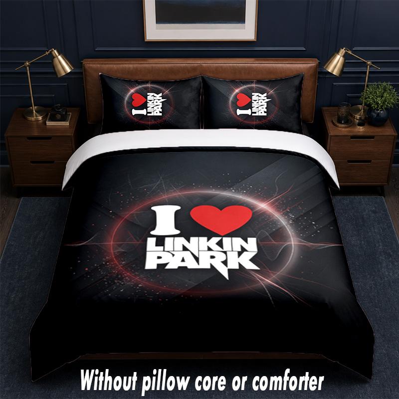 Linkin Park Design Bed Bedding Set 1 Duvet Cover + 2 Pillowcases Soft Breathable Household Bed Linens