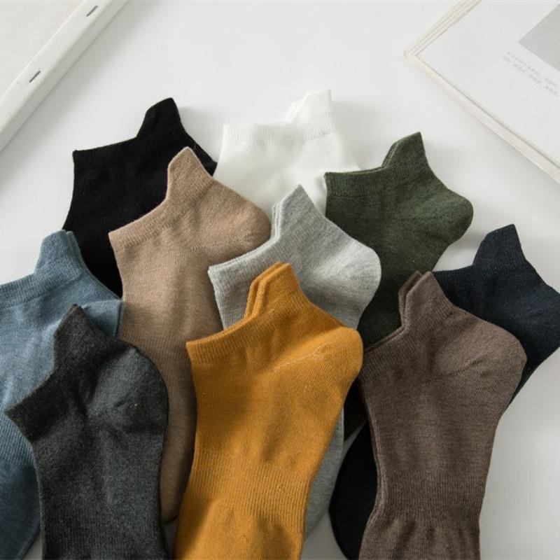 10 Pairs of Men's Socks, Solid-colored Cotton Short Socks, Ear-lifted Shallow Socks, Waisted Breathable Solid-colored Boat Socks