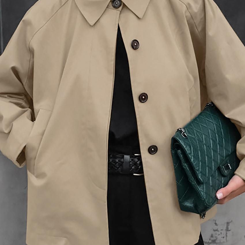 Autumn and Winter New French Style Workwear Trenchcoat Khaki Lapel Fashionable Loose Mid-length Coat Women's Clothing