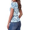 Women Slim Fit Square Neck Short Sleeve Top Retro Floral Print Stretchy Ribbed Fabric Casual Daily Wear