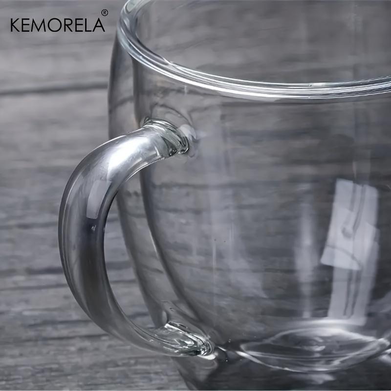 KEMORELA Dubbelwandige Glazen Koffiemok 350/450ML met Bamboe Deksel Heldere Mok met Handvatten voor Warme Dranken zoals Cappuccino