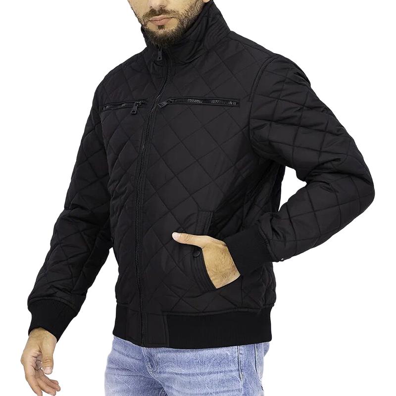 Tommy Hilfiger Warm Drop Shoulder Diamond Quilted Stand Collar Zip Casual Jacket Men Jacket Black 78J1988-001