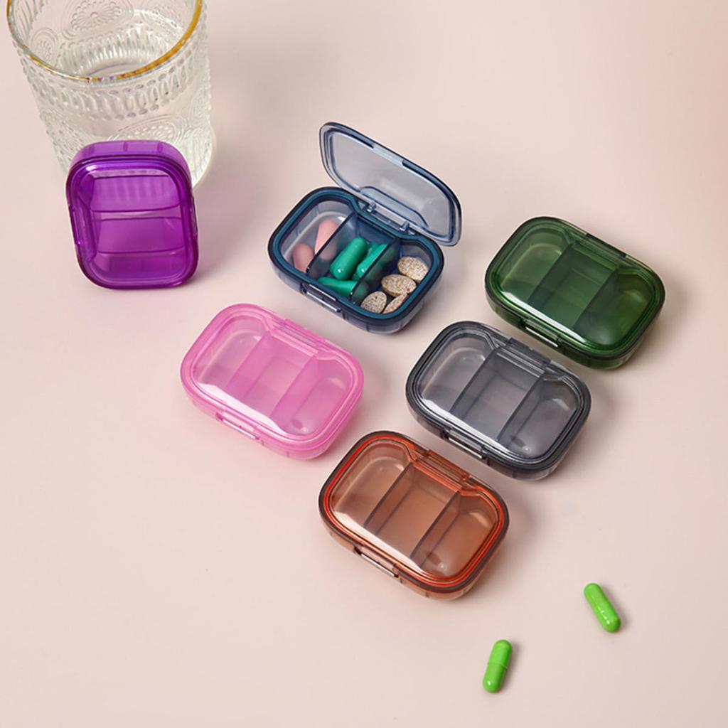 Portable Mini Small Medicine Box Compact Organizer for Early-Mid-Day Tablets 3 Compartment Pill Storage Container