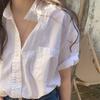 Weißes Baumwoll-Freizeithemd Damen Sommer Neuer Stil Pendlerdesign Kurzarm Kragen Atmungsaktiv Bequem Lockere Passform