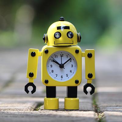 Holding Pen Metal Robot Alarm Clock Student Using Cartoon Children's Cute Silent Alarm Clock Creative Small Alarm Clock