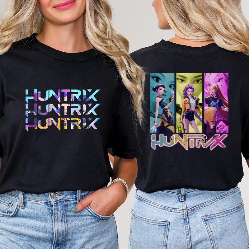 Fashion Korean Short Sleeved T-shirt for Women Clothes Short Sleeved Tees Kpop Demon Hunter HuntrX Oversized Top Y2K Clothing