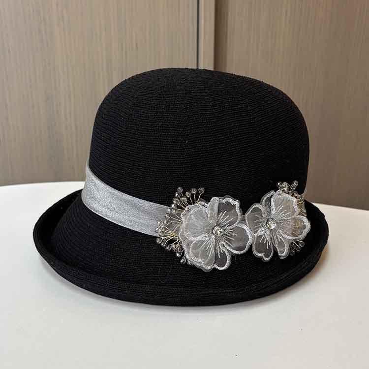 Versatile small edge crimped basin hat, spring and summer sun hat, new fashionable flower top hat, women's sun protection sun hat