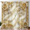 2PCS Digital Printed Curtains, European Diamond Golden Flower Pattern, Stylish Window Treatment for Living Room Bedroom Decor