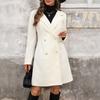 New Autumn and Winter Temperament Elegant Pearl Button Decoration Solid Color Woolen Coat for Women