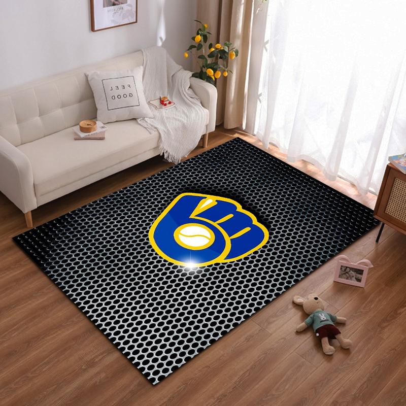 Blue and Yellow Baseball Glove Logo Design Non-slip Rug Suitable for Living Room and Bedroom Sofas.