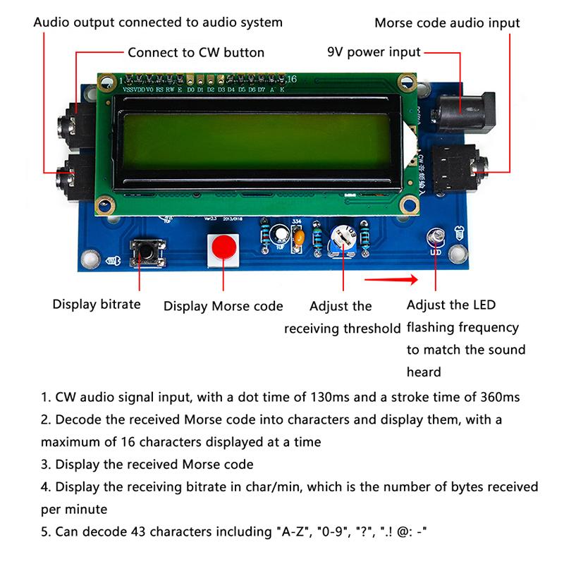 Dc 9V Diy Cw Trainer Decoder Kit Cw Decoder Morse Code Reader Lcd Display Radio Circuit Board Electronic Welding Practice Kits