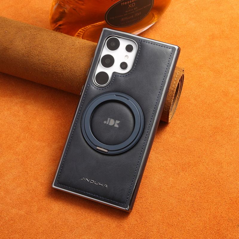 Obchodní kožené pouzdro s magnetickým otočným držákem pro Samsung Galaxy S24 Plus S23 S22 Ultra pro MagSafe Luxusní ochrana objektivu Nárazuvzdorný kryt telefonu