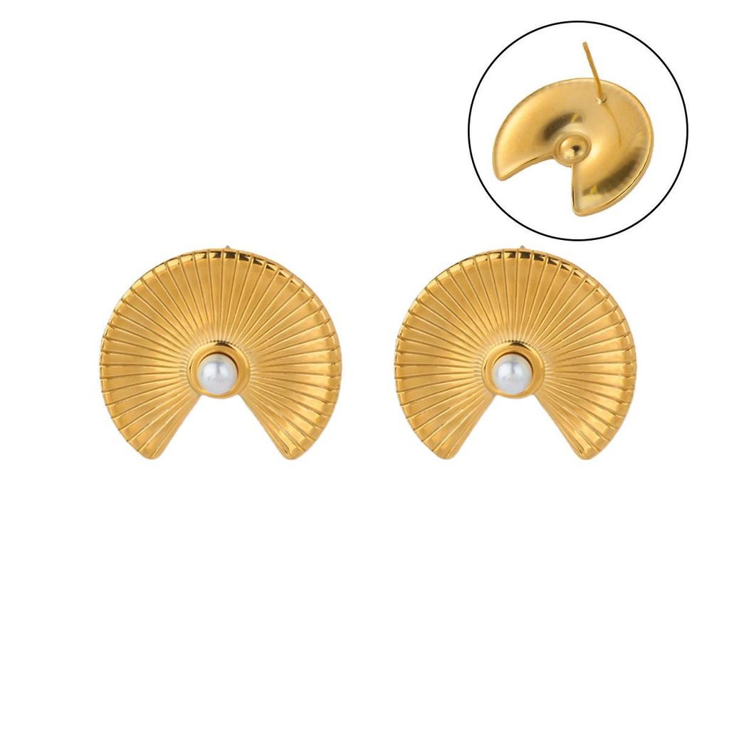 18K Gold-Plated Pearl Flower Stud Earrings - Retro French Style