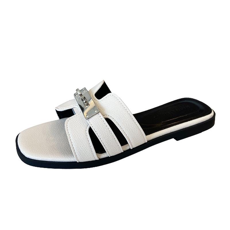 666-8 Lazy People Wear Casual Cool Slippers 2025 New Summer Metal Buckle Light Flat Bottom Seaside Beach Mop