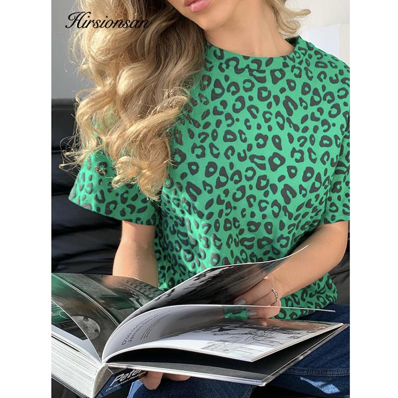 Hirsionsan Summer Casual Leopard Print Knitted T-Shirts Women O-Neck Loose Soft Harajuku New Tops Shirt Female Chic Tees Mujer