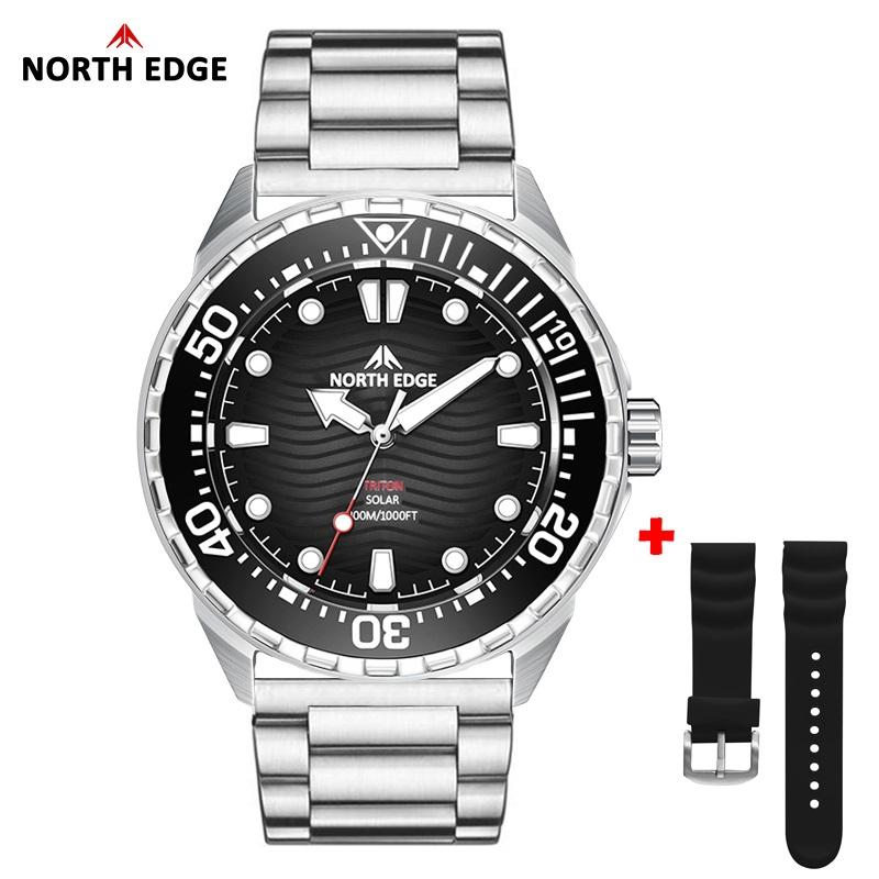 NORTH EDGE TRITON-TI Tytanowa Stal Nierdzewna Zasilany Słońcem Zegarek Nurkowy Luksusowe Zegarki Kwarcowe Dla Mężczyzn Wodoodporność 300M 180 Dni Zasilania