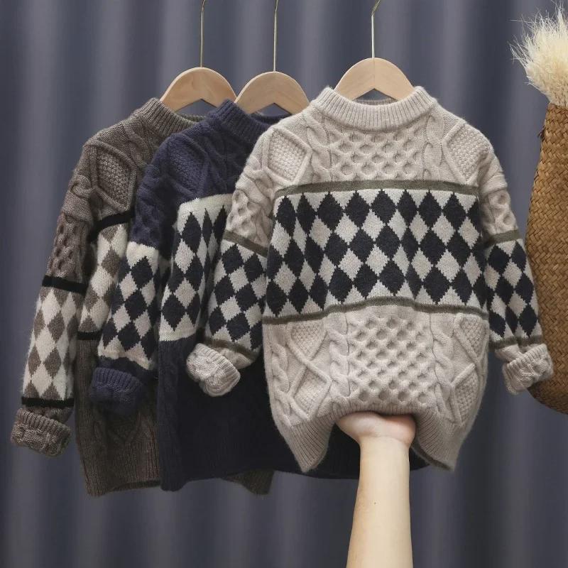 Ciepły dzianinowy sweter chłopięcy na jesień/zimę, wiek 8-12 lat