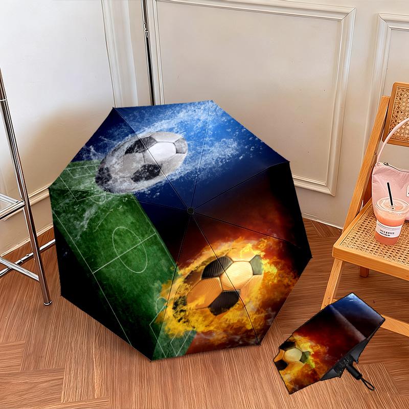 1PC Soccer Ball Flames Water Automatic Umbrella - Suitable Travel Outdoor Portable Umbrella Birthday Gift Daily Essentials