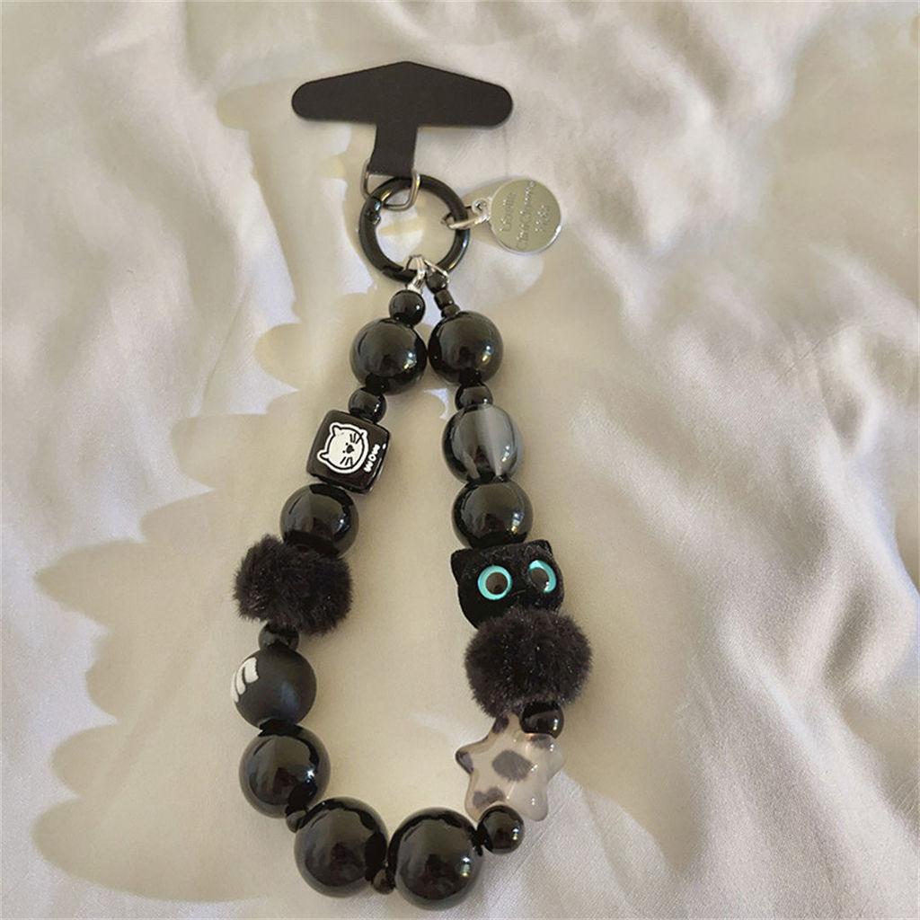 Style Phone Chain With Pvc Beads And Plush Cat Pendant For Unisex Use