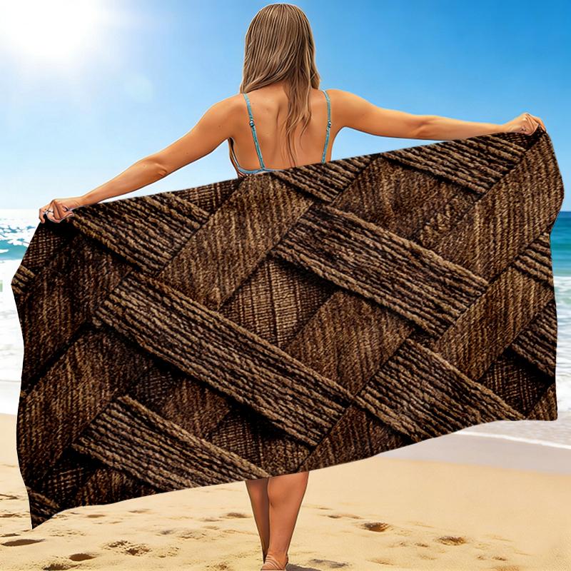 1Pc Wooden Basket Weave Beach Towel, Quick Dry, Multi-Use for Beach Pool Gym Yoga Home Travel, Christmas, Halloween, Xmas Gift M928155