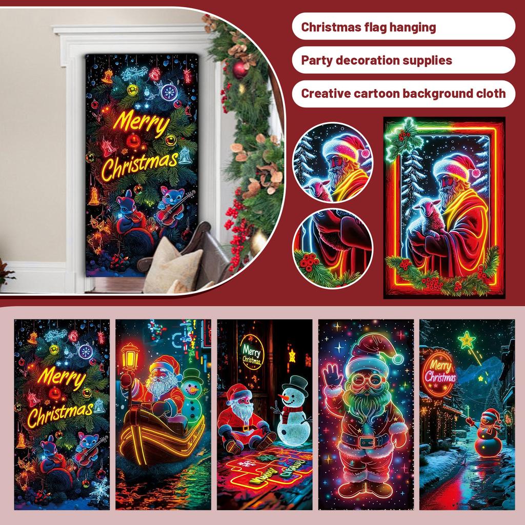 Christmas UV Fluorescent Door Banner/cover Background/holiday Party Decoration/Christmas Decorative Hanging Cloth