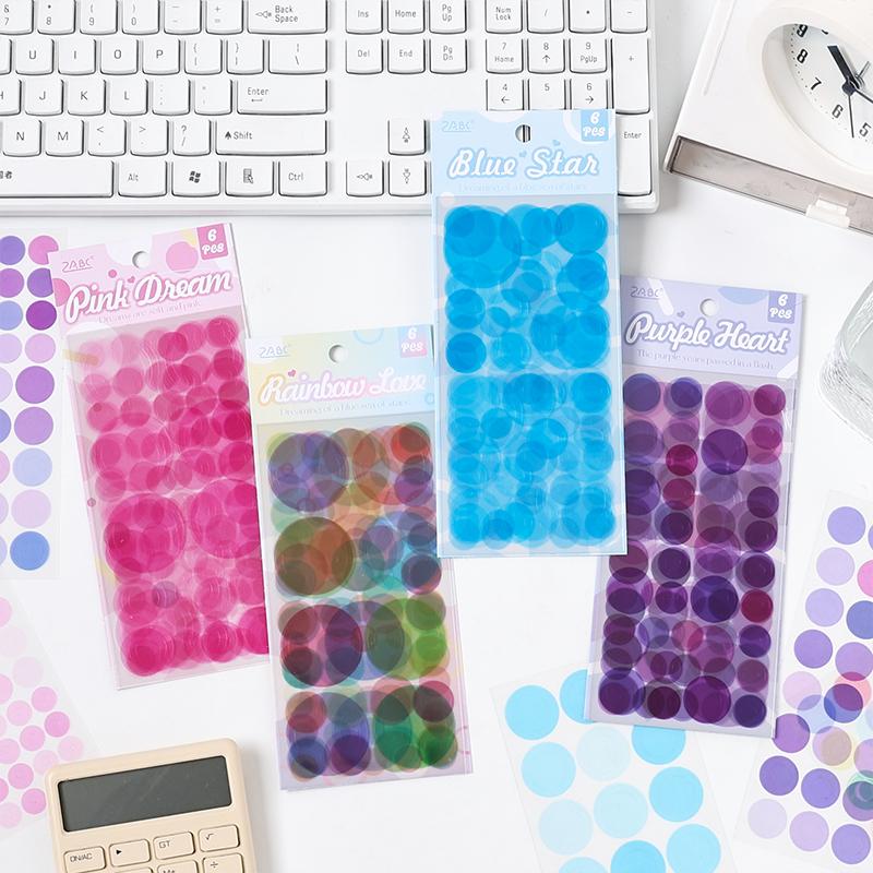 Multi Color Dot Stickers 6pcs/pack, Removable Self-Adhesive Round Tags PET Stickers Waterproof, Decoration Stickers