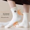 Women's Plush Embroidered Fleece-Lined Mid-Calf Socks - Cute Cartoon Design, Warm and Thick for Autumn and Winter.