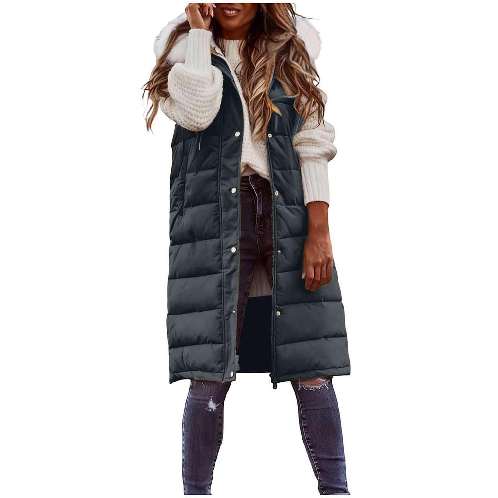 Damska Długa Kurtka Puchowa z Kapturem