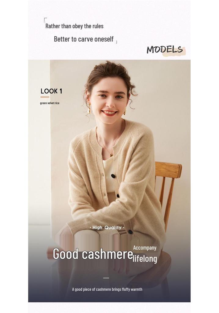 Women's Cashmere Round Neck Cardigan - 2024 Autumn/Winter Collection, Thickened Raglan Loose Knit Sweater, Versatile Outerwear.