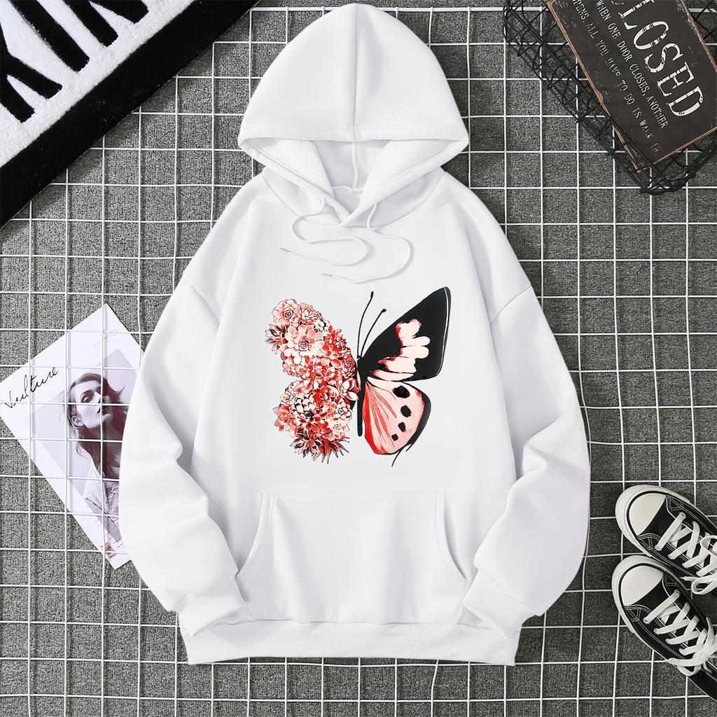 Winter Women's Hoodie Solid Color Print Unisex style Double Pockets Sweatshirts Outerwear Women's Clothing