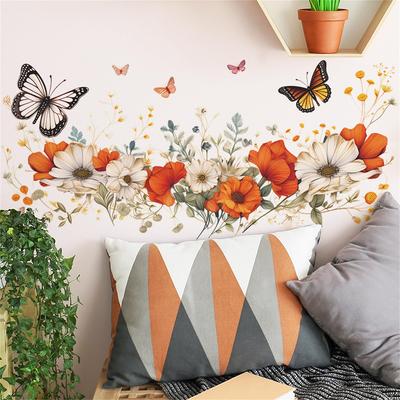 Çilek Çiçeği Yeşil Bitki Duvar Papatya Küçük Şık Duvar Kağıdı Duvar Kendin Yap Çocuk Duvarı ve Kiralık Duvar Kağıdı Çıkartmaları, Çıkartmalar, Çiçekler, Kelebekler,