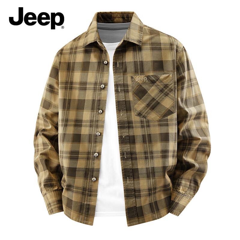 JEEP Men s Pure Cotton Plaid Long Sleeve Shirt L хаки