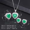 Simulated Paraiba Necklace Ring Earring Three Piece Set Colorful Treasure Inlaid Emerald Green Heart Earrings Pendant Bracelet