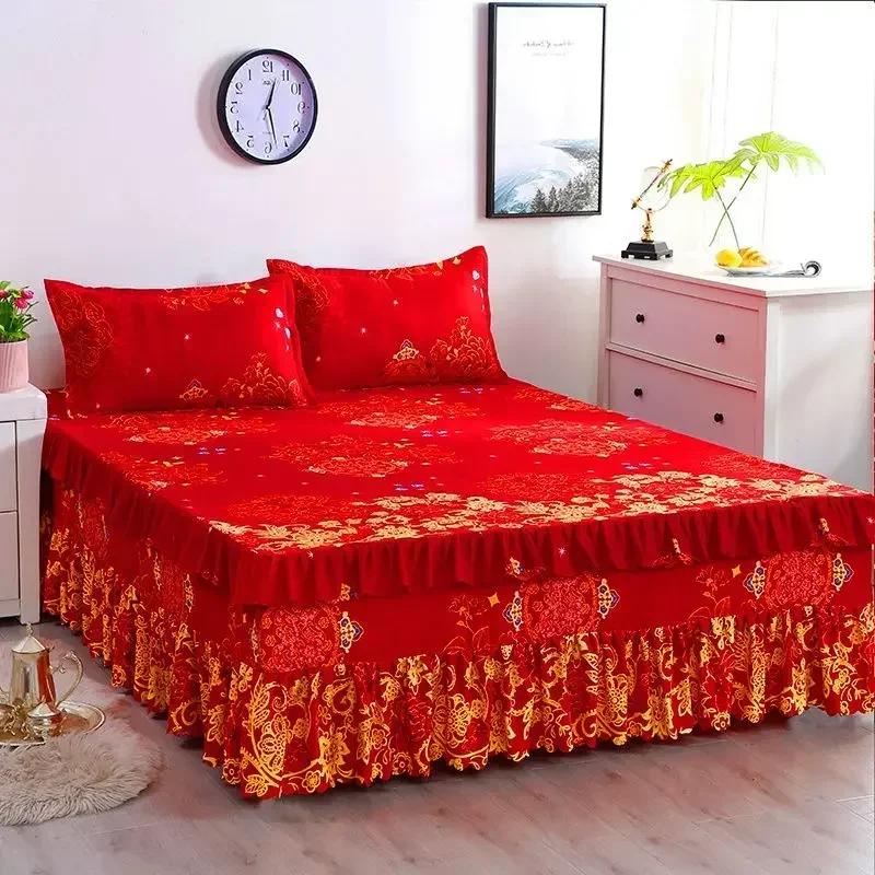1Pcs Bed Sheet Lace Skirt Elastic Fitted Double Bedspread With Pillowcases Mattress Cover Bedding Set Elastic King Size Bedsheet
