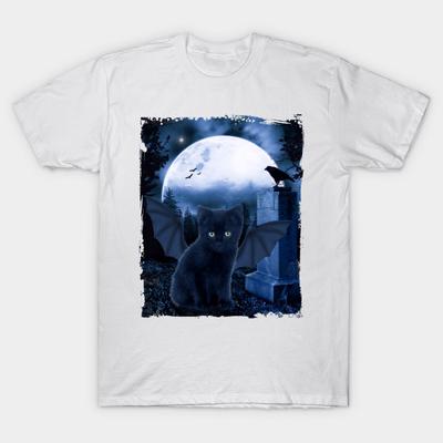 T Shirt Women Gothic Bat Cat Funny Halloween Harajuku Print Kawaii Tshirt Summer Short Sleeve Female T-Shirt Top Tee